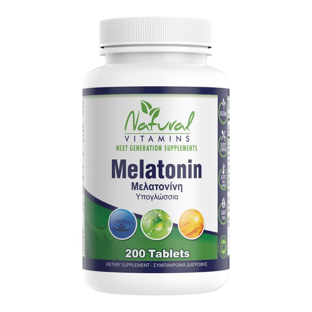 Natural Vitamins Melatonin 1mg Συμπλήρωμα Διατροφής για Καλύτερο Ύπνο 200 Υπογλώσσιες Ταμπλέτες