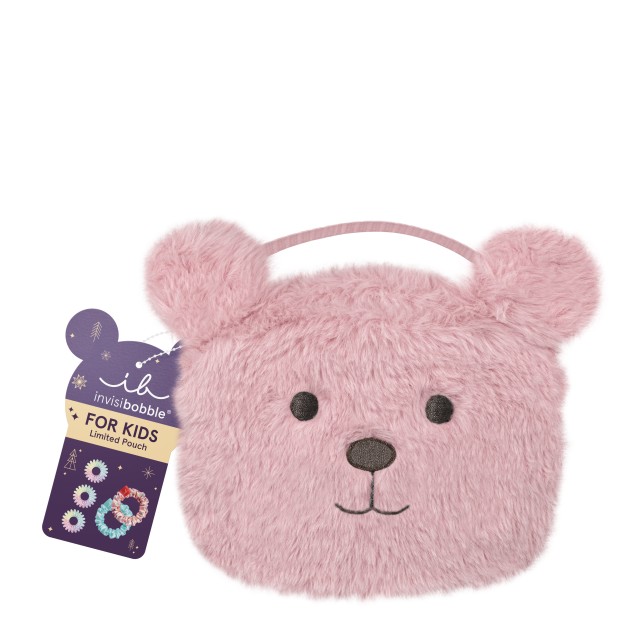 Invisibobble Kids Gift Set Teddy Παιδικό Λούτρινο Τσαντάκι Ροζ Original Λαστιχάκια Μαλλιών 3 Τεμάχια - Sprunchie 2 Τεμάχια
