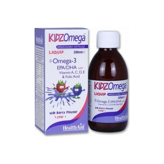Health Aid KIDZ Omega Liquid Συμπλήρωμα Διατροφής με Ω3 Λιπαρά Οξέα σε Υγρή Μορφή με Γεύση Άγριο Βατόμουρο 200ml