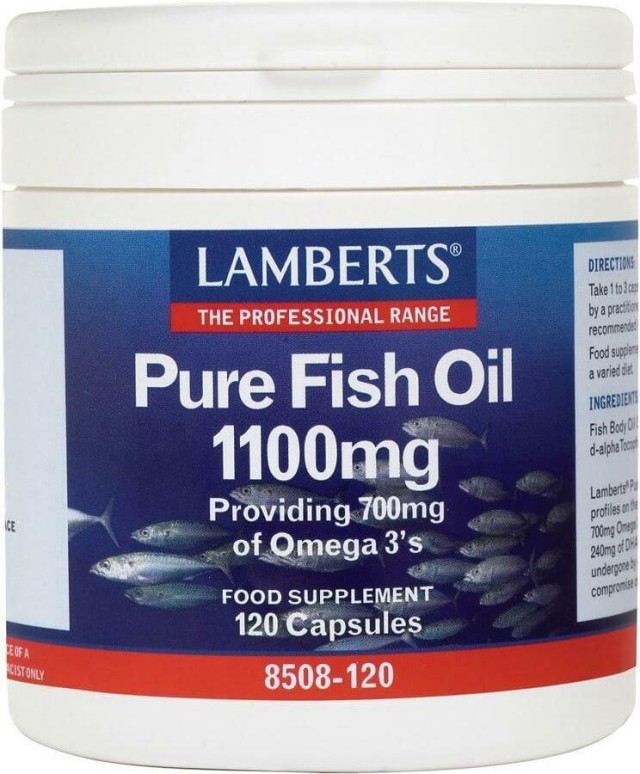 Lamberts Pure Fish Oil  1100mg Συμπυκνωμένο Ιχθυέλαιο Για Την Υγεία Της Καρδιάς, Του Δέρματος, Του Εγκεφάλου και Των Αρθρώσεων, 120 Κάψουλες