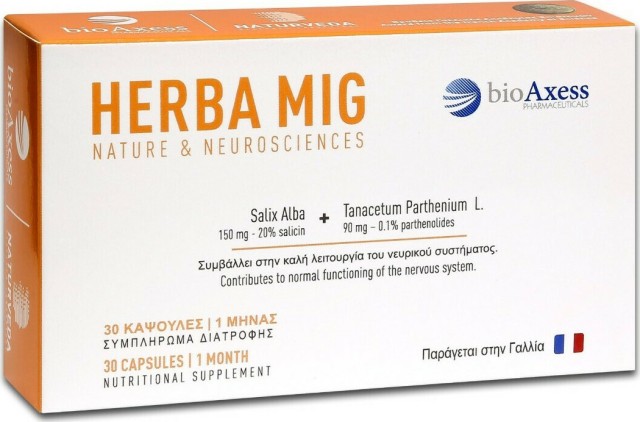 BioAxess Herba Mig Συμπλήρωμα Διατροφής για την Προφυλακτική Θεραπεία της Ημικρανίας 30 Κάψουλες