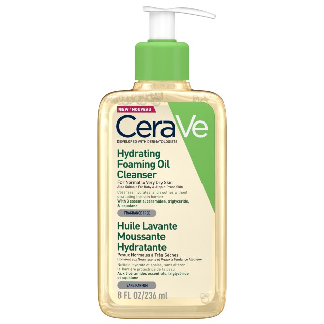 CeraVe Hydrating Foaming Oil Cleanser Απαλό Λάδι Καθαρισμού που Αφρίζει για Πρόσωπο και Σώμα με Έλαιο Σκουαλανίου και Τριγλυκερίδια Χωρίς Άρωμα 236ml