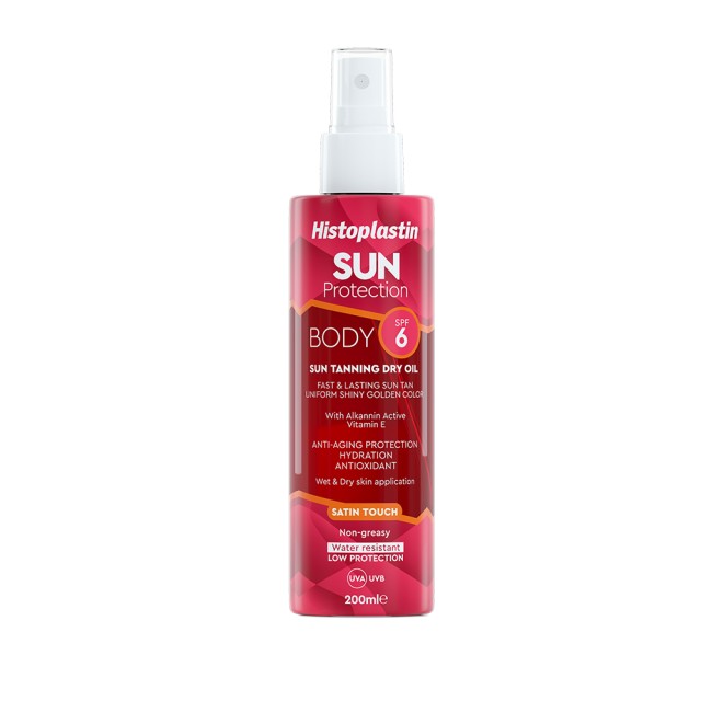 Heremco Histoplastin Sun Protection Tanning Dry Oil Body Satin Touch SPF6 Αντηλιακό Ξηρό Λάδι Σώματος για Έντονο Μαύρισμα 200ml