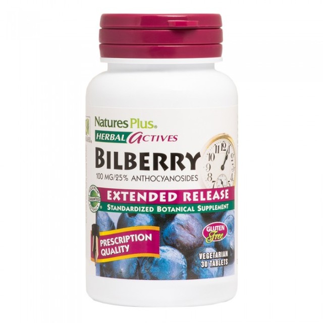 Natures Plus Bilberry 100mg Συμπλήρωμα Διατροφής με Μύρτιλο & Αντιοξειδωτική Δράση 30 Ταμπλέτες