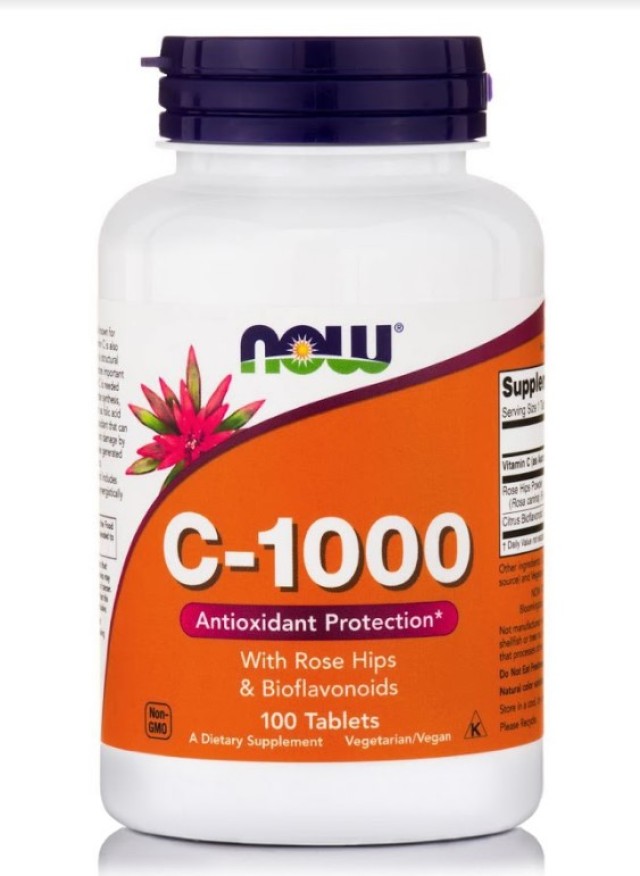 Now Foods Vitamin C-1000 with Rose Hips & Bioflavonoids Συμπλήρωμα Διατροφής Για Το Ανοσοποιητικό 100 Ταμπλέτες