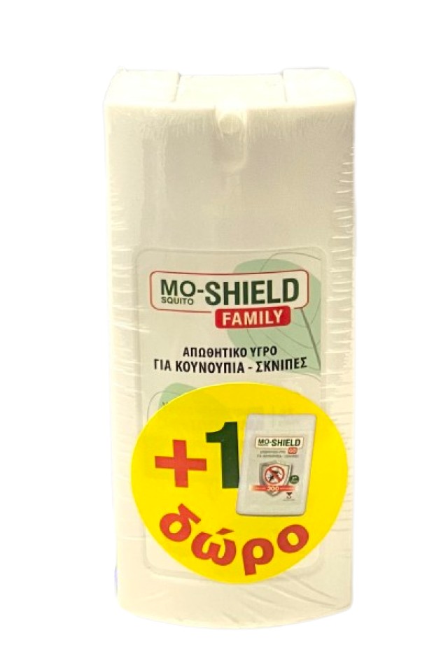Menarini PROMO Mo Shield Family Απωθητικό Υγρό Spray για Κουνούπια & Σκνίπες για Όλη την Οικογένεια 75ml - ΔΩΡΟ Mo Shield Go Απωθητικό Υγρό για Κουνούπια & Σκνίπες 17ml