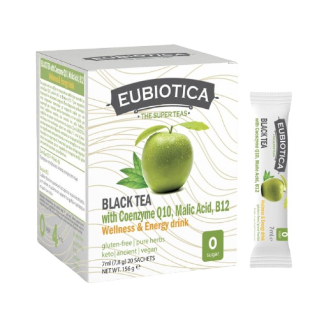 Eubiotica Wellness & Energy Drink Μαύρο Τσάι με Συνένζυμο Q10, Μηλικό Οξύ και Βιταμίνη 12 20 Φακελάκια x 7ml