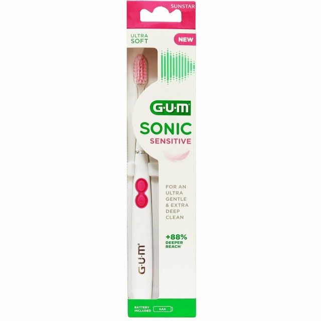 Gum Sonic Sensitive Ultra Soft Οδοντόβουρτσα με Mπαταρία Λευκή 1 Τεμάχιο