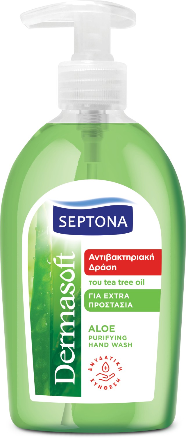 Septona DermaSoft Hand Wash Υγρό Σαπούνι Χεριών με Αντιβακτηριακή Δράση Αλόη 600ml με Αντλία