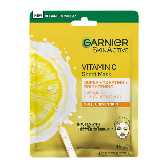 Garnier SkinActive Face Care Caring Υφασμάτινη Μάσκα Προσώπου με Βιταμίνη C για Λάμψη και Ενυδάτωση 28gr