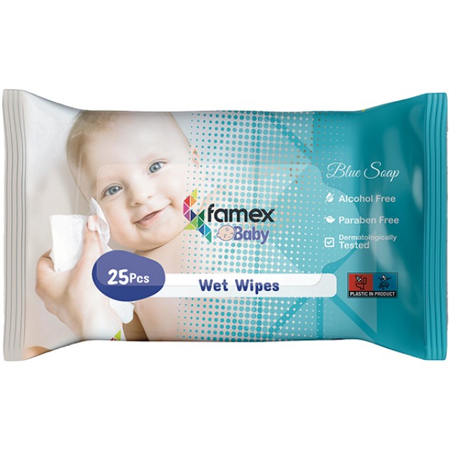 Famex Baby Υγρά Μωρομάντηλα Blue Soap 25 Τεμάχια