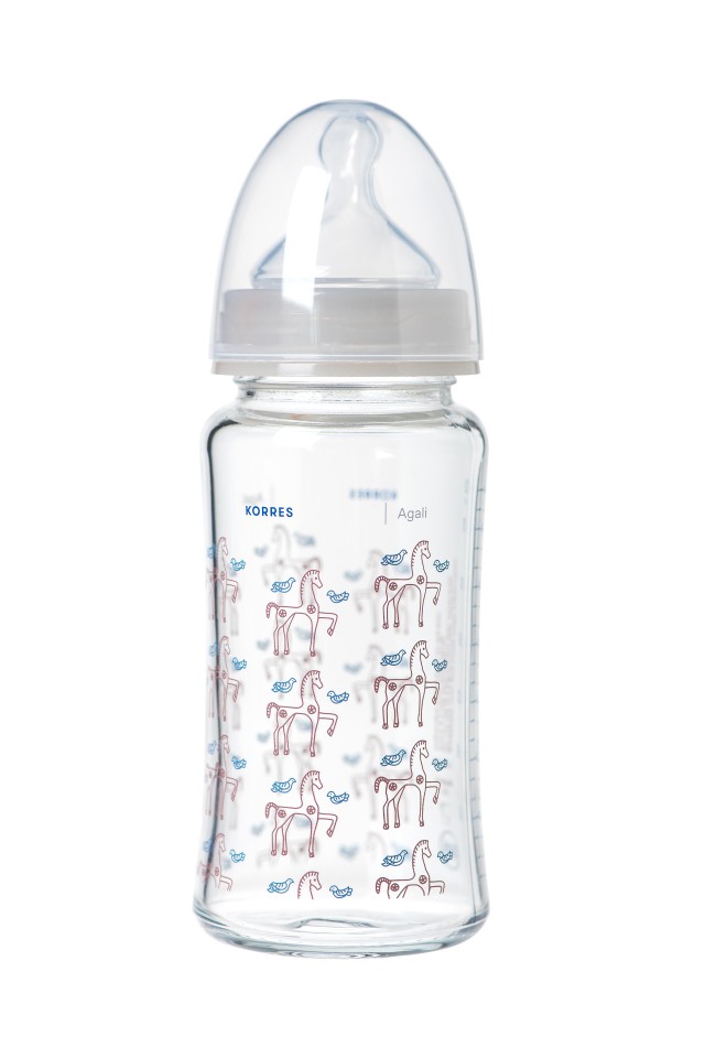 Korres Γυάλινο Μπιμπερό με Θηλή Σιλικόνης Αργής Ροής Εκρού για Βρέφη α …