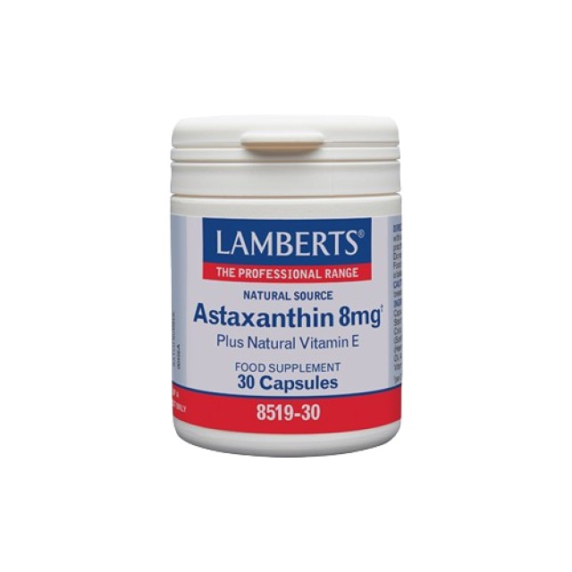 Lamberts Astaxanthin 8mg & Βιταμίνη Ε Συμπλήρωμα Διατροφής με Αντιοξειδωτική Δράση 30 Κάψουλες