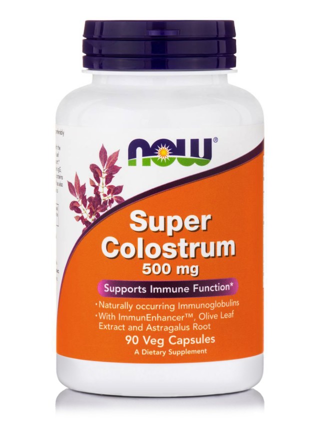 Now Foods Super Colostrum 500mg w/Olive Leaf Extract Συμπλήρωμα από Πρωτόγαλα 90 Κάψουλες