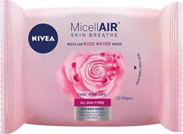 Nivea MicellAir Skin Breather Micellar Rose Water Wipes Μαντηλάκια Καθαρισμού Προσώπου με Ροδόνερο 25 Τεμάχια