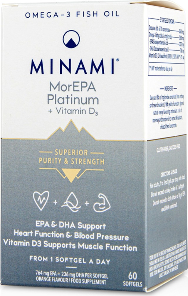 Minami MorEPA Platinum Elite Συμπλήρωμα Διατροφής Με Ωμέγα-3 Λιπαρά Οξέα & Βιταμίνη D3 1000IU 60 Μαλακές Κάψουλες