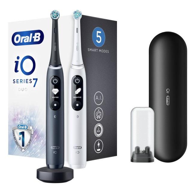 Oral B iO Series 7 DUO Ηλεκτρικές Οδοντόβουρτσες Black & White Λευκό & Μαύρο 2 Τεμάχια
