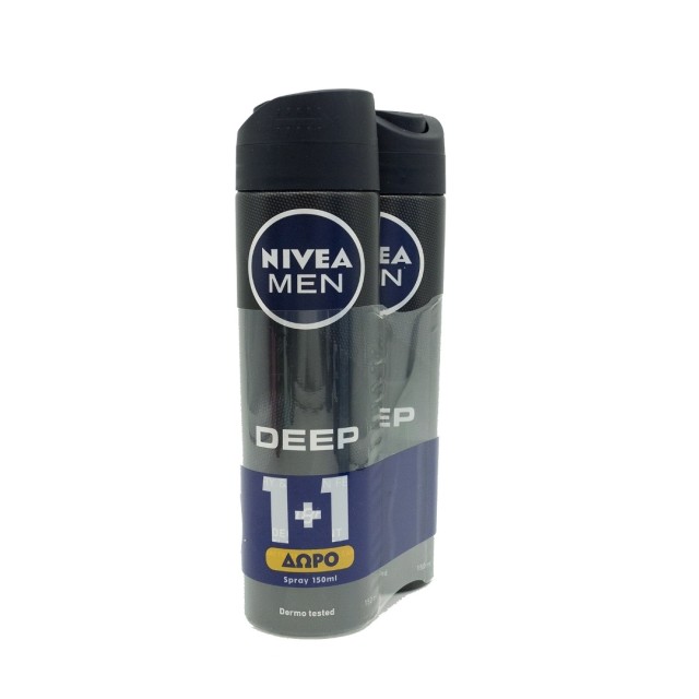 Nivea Men PROMO Deep Deodorant Anti Perspirant Ανδρικό Αποσμητικό Spray 48ωρης Προστασίας 2x150ml 1+1 ΔΩΡΟ
