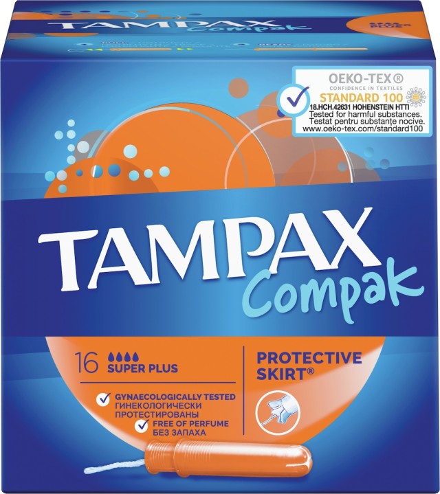Tampax Compak Super Plus Protective Skirt Ταμπόν με Απλικατέρ για Αυξημένη Ροή 16 Τεμάχια