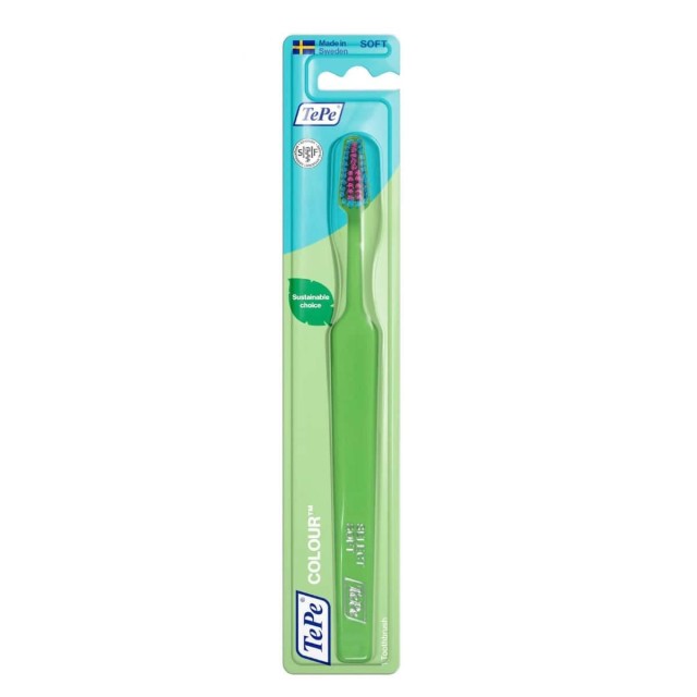TePe Colour Compact Extra Soft Οδοντόβουρτσα Πολύ Μαλακή Πράσινη με Πράσινες & Φούξια Ίνες 1 Τεμάχιο