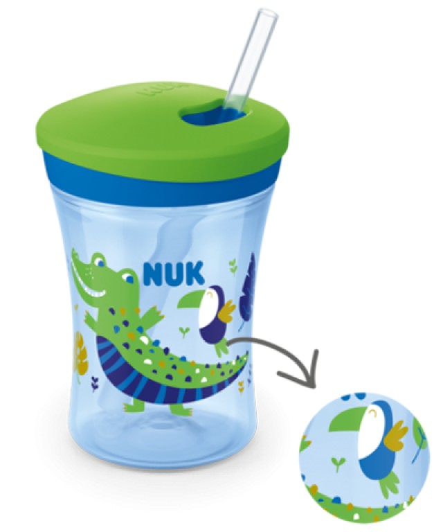 Nuk Action Cup Ποτηράκι που Αλλάζει Χρώμα με Καλαμάκι για 12m+ Χρώμα:Πράσινο - Μπλε 230ml [10.255.574]