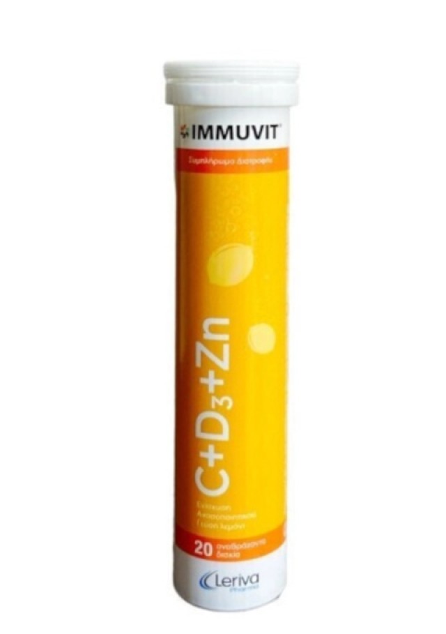 Leriva Immuvit C+D3+Zn Συμπλήρωμα Διατροφής για την Ενίσχυση του Ανοσοποιητικού Συστήματος 20 Αναβράζοντα Δισκία
