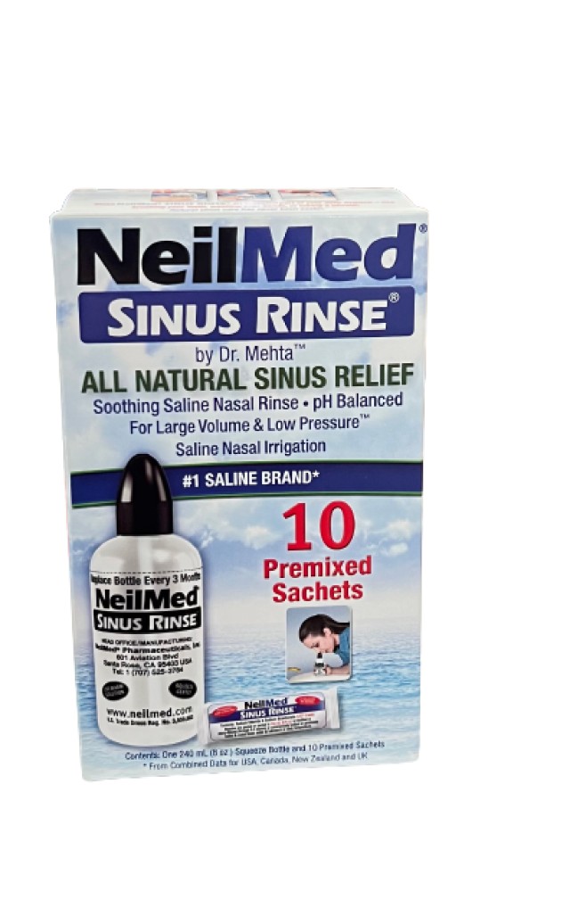 NeilMed Sinus Rinse Starter Kit Σύστημα Φυσικής Θεραπευτικής Ανακούφισης των Ρινικών Παθήσεων 1 Συσκευή + 10 Φακελίσκοι