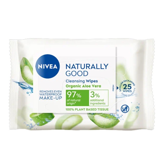 Nivea Naturally Good Μαντηλάκια Καθαρισμού Προσώπου 25 Τεμάχια