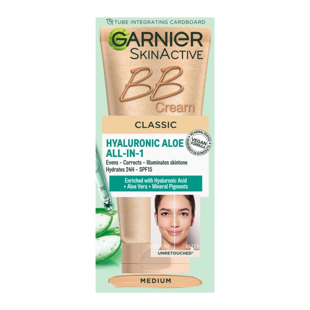 Garnier SkinActive Ενυδατική Κρέμα BB Medium SPF15 για Κανονική Σκουρόχωμη Επιδερμίδα με Χρώμα 50ml