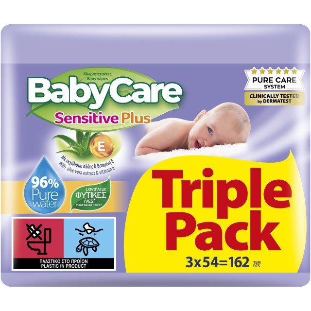 Μωρομάντηλα BabyCare Sensitive Plus TRIPLE Pack 162 Τεμάχια [3 Πακέτα …