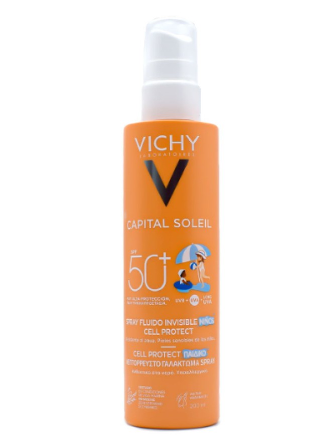 Vichy Capital Soleil Kids Cell Protect Water Fluid Spray SPF50+ Παιδικό Αντηλιακό Γαλάκτωμα για Πρόσωπο και Σώμα 200ml