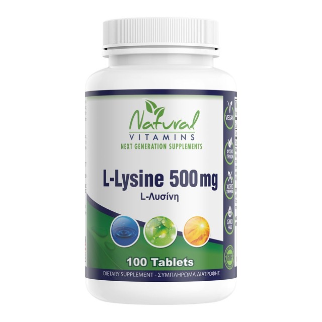 Natural Vitamins L-Lysine 500mg Συμπλήρωμα Διατροφής για την Σύνθεση του Κολλαγόνου 100 Ταμπλέτες