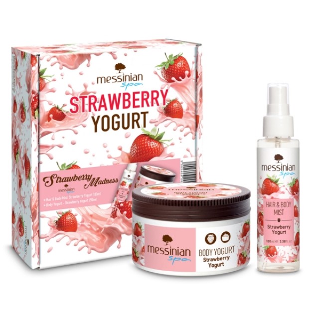Messinian Spa PROMO Strawberry Madness Hair & Body Mist Hair - Body Strawberry Yogurt 100ml - Body Yogurt Moisturizing Body Yogurt 250ml