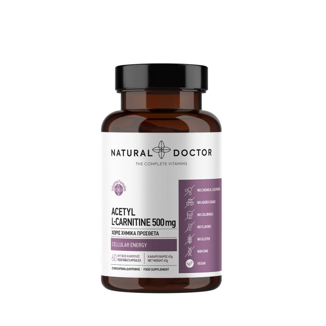 Natural Doctor Acetyl L-Carnitine 500mg Cellular Energy for Metabolism 60 Vegetable Capsules