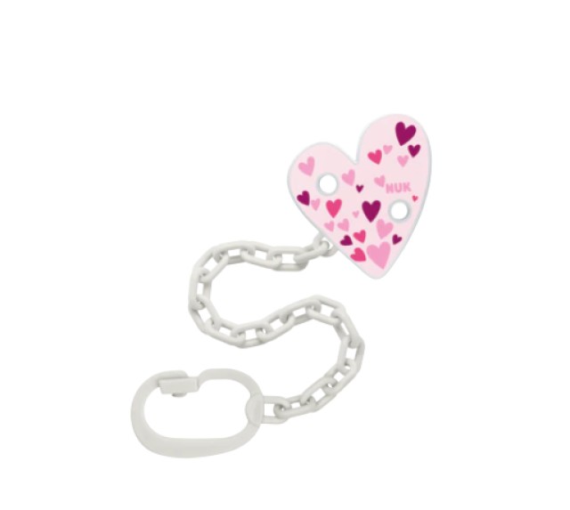 Nuk Αλυσίδα Πιπίλας & Πρακτικό Κλιπ για Πιπίλες με Κρίκο Ροζ με Καρδού …