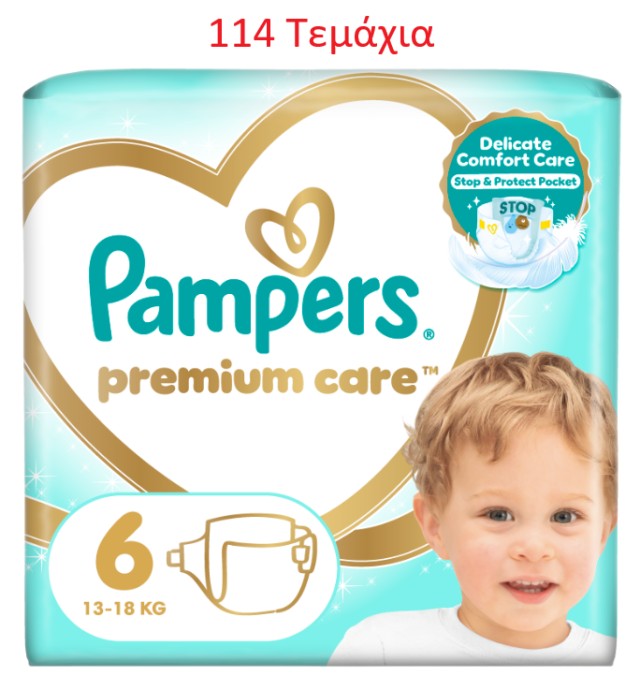Pampers Premium Care Μέγεθος 6 [13+kg] 114 Πάνες [3 Πακέτα x 38 Πάνες]