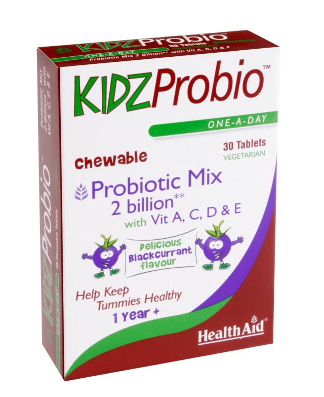 Health Aid KIDZ Probio Συμπλήρωμα Διατροφής με Προβιοτικά 2δις με Βιταμίνες A, C, D & E με Γεύση Φραγκοστάφυλο 30 Μασώμενες Ταμπλέτες