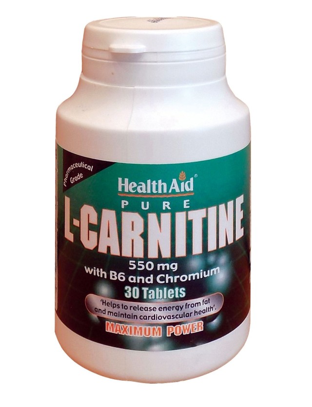 Health Aid L-Carnitine 550mg Dietary Supplement with Carnitine, Vitamin B6 & Chromium for Metabolism 30 Tablets