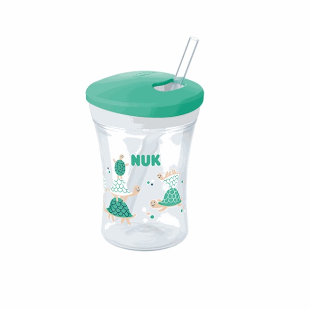 Nuk Action Cup για 12m+ Εκπαιδευτικό Κύπελλο με Καλαμάκι Πράσινο με Χελωνάκια 230ml