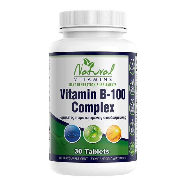 Natural Vitamins B-100 Complex Συμπλήρωμα Διατροφής για Μείωση Κούρασης & Κόπωσης 30 Ταμπλέτες
