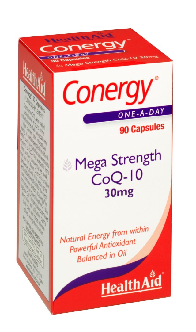 Health Aid Conergy Mega Strength CoQ-10 30mg Dietary Supplement with Coenzyme Q10 with Antioxidant Action 90 Capsules