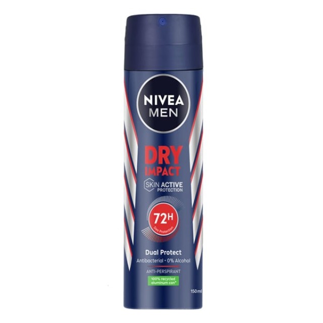 Nivea Men Dry Impact Plus Ανδρικό Αποσμητικό Spray 72 ωρών Προστασίας 150ml