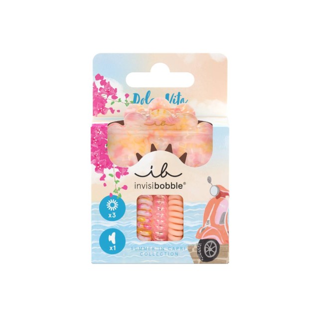 Invisibobble Set Sic Dolce Vita 3 Σπιράλ Λαστιχάκια & 1 Κλάμερ