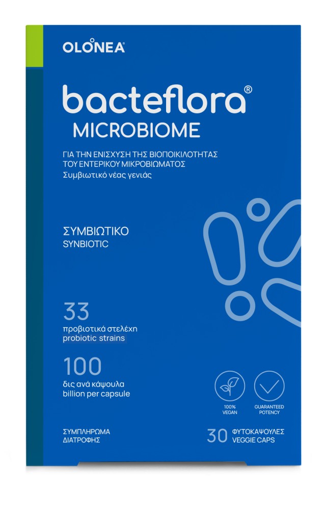 Olonea BacteFlora Microbiome Συμπλήρωμα Διατροφής για την Ενίσχυση της Βιοποικιλότητας του Εντερικού Μικροβιώματος 30 Φυτικές Κάψουλες