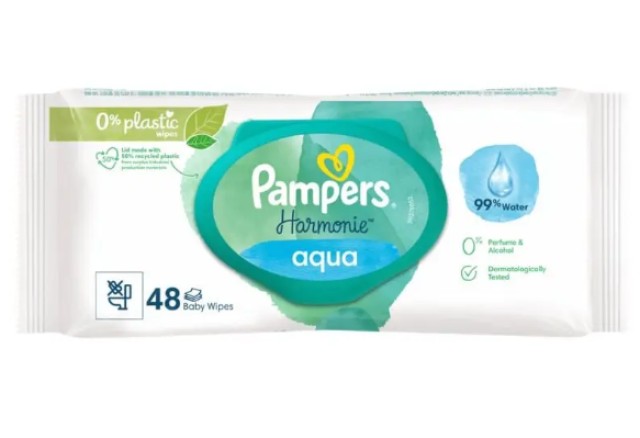 Pampers Harmonie Aqua Μωρομάντηλα με 99% Νερό χωρίς Οινόπνευμα & Άρωμα 48 Τεμάχια Συσκευασία με Καπάκι