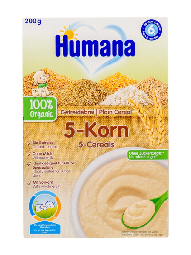 Humana 5 Corn Βιολογική Βρεφική Κρέμα με 5 Δημητριακά Χωρίς Γάλα για 6m+ 200gr