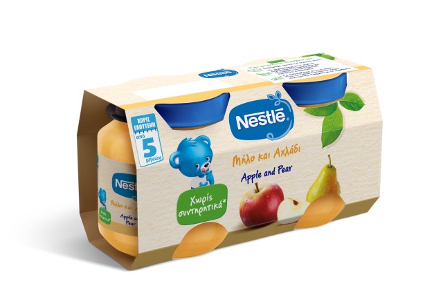 Nestle Παιδική Τροφή Με Μήλο & Αχλάδι 5m+  2x125ml
