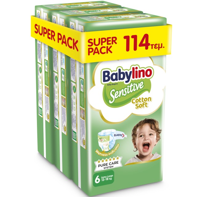 Πάνες Babylino Sensitive Cotton Soft Νο6 XL [13-18kg] Super Pack 114 Π …