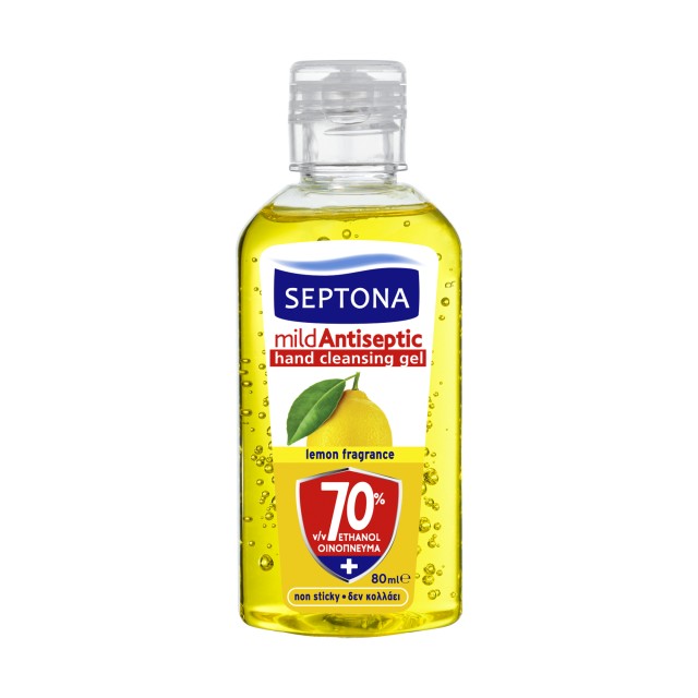 Septona Mild Antiseptic Αντισηπτικό Gel Χεριών Λεμόνι με 70% Οινόπνευμα 80ml