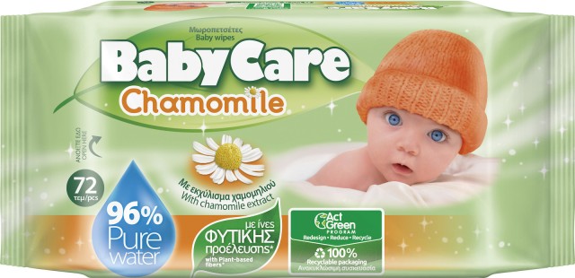 Μωρομάντηλα BabyCare Chamomile με Εκχύλισμα Χαμομηλιού 72 Τεμάχια